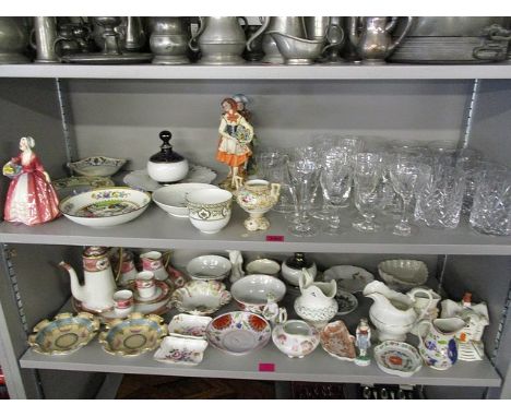 A mixed lot to include a Royal Doulton figure entitled Janet, Noritake, Derby, mixed glass and other items