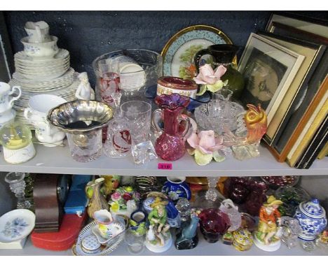 A large mixed lot to include cranberry glassware, pictures, a Richmond tea service and other items