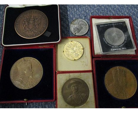 A small group of commemorative medals, some boxed, to include one commemorating Lord Baden Powell and Mafeking