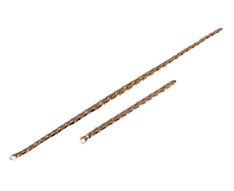 A modern Italian yellow metal graduated fancy-link necklace and a matching bracelet. Each on a trigger clasp and each with wh