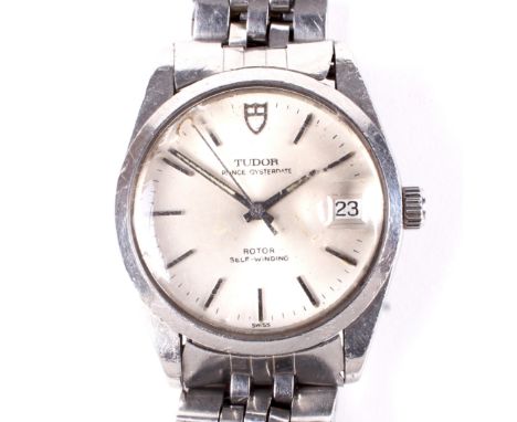 A vintage gents Tudor Prince Oysterdate rotor self winding wristwatch. The silvered dial with batons denoting hours, date ape