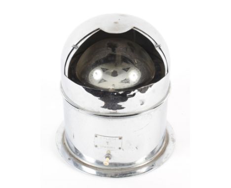 A C Plath (Hamburg) chrome housed ships gimbal compass. 32cm high