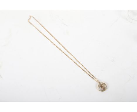 A vintage 9ct gold St Chistopher pendant on 9ct gold chain. Combined weight 10.3g