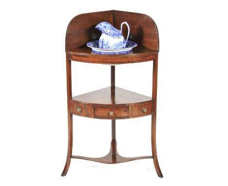 A Georgian mahogany corner washstand and a Copeland-Spode Italian pattern pottery jug and washbasin. The two-tier stand with 