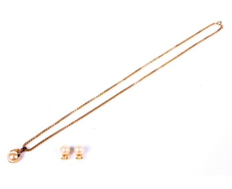 A vintage Italian 9ct gold box-link necklace on a bolt-ring clasp and a a pair of matching clip earrings. The first with impo
