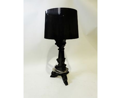 Kartell black plastic table lamp and shade, having tripod scroll base, 76cm high&nbsp;Condition ReportVery small scratches th