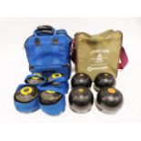 Quantity of bowling trophies and a set of Jaques "Jackfinder" bowling boules and a set of Thomas