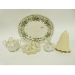 Two handled Victorian sucrier with gilt decoration, a set of 6 eggcups in stand, an oval serving