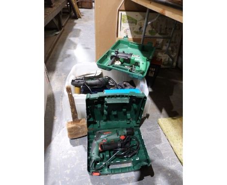 Bosch electric drill in case and various other drills and tools