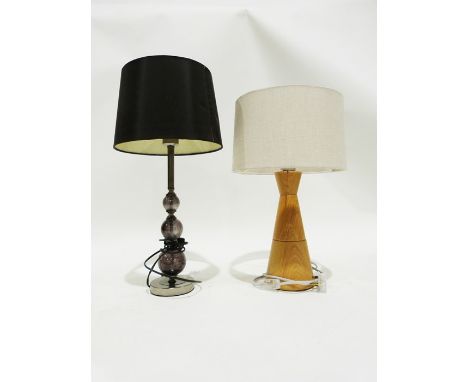 Bethan Gray for John Lewis 'Noah' oak table lamp&nbsp;with conical body, 37cm high and a Salco smoked glass and polished meta