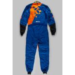 Fernando Alonso blue and yellow McLaren race suit.
