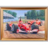 Stuart Booth Michael Schumacher and parade of Ferraris original oil