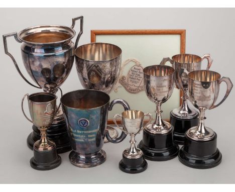 A group of eight Archie Butterworth motorsport trophies,including the Poole Trophy 1950, Hants & Berks Motor Club etc., many 