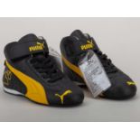 Giancarlo Fisichella pair of black and yellow Puma race shoes, size 41.5