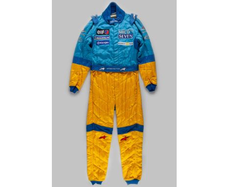 Jenson Button Renault autographed race suit, by Alpinestars, the collar with FIA NORME 1986/1986 Standard 05.275.CDSI.01 with