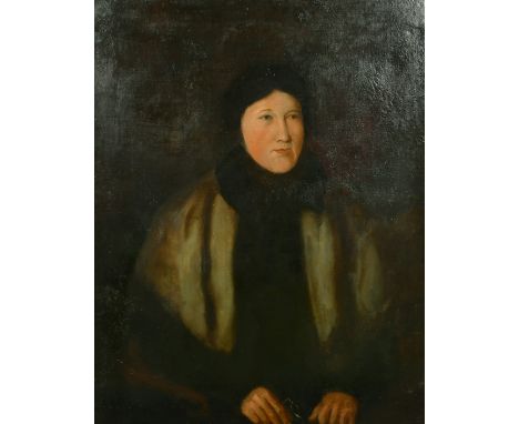 19th Century, Portrait of a lady holding a pair of glasses, oil on canvas, 36" x 28", (unframed).