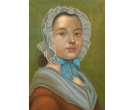 19th Century, Possibly American School, a head and shoulders portrait of a farm girl, pastel, 27" x 19.5".