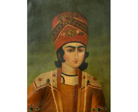 Persian School, Portrait of a young man, A son of Fath ali-Shah, the second King of Qajar, oil on canvas, 22" x 15.75".