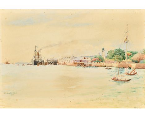 M. Barnard, A Malaysian port with commercial and native shipping, watercolour, signed and dated 1912, inscribed 'K Lumpur' ve