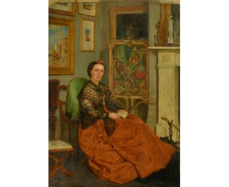 John Watson Chapman (1853-1903) British, Portrait of a seated lady in a drawing room, oil on board, initialled and dated 1868
