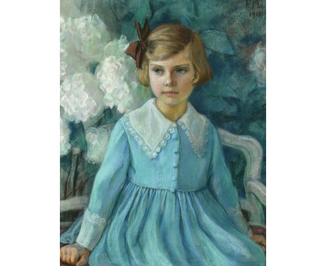 Frieda Menshausen-Labriola (1861-1939) German, a portrait of a young girl, pastel, signed and dated 1918, 27.5" x 22", in a c