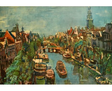 After Oskar Kokoschka (1886-1980) Austrian, 'Amsterdam', lithograph, trade label verso, The Zwemmer Gallery, London, 24" x  3