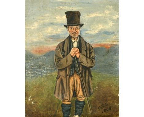 Charles Butler Stoney, A portrait of Billy Duffy standing in an Irish field, oil on board, signed with initials and dated 186