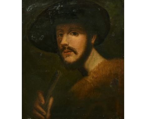 Early 19th Century School, a head and shoulders portrait of a man holding a scroll, oil on canvas, 19" x 15.5".