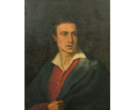 19th English School, a portrait of a young gentleman, thought to be Lord Byron, oil on canvas, 29.5" x 23", (unframed).