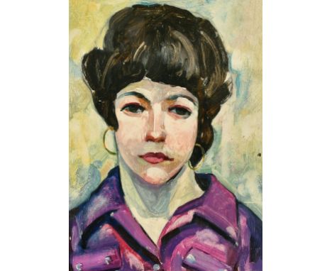 20 Century, Portrait of a lady seated with her feet on a stool wearing a green jacket, oil on canvas, 16" x 12" along with an