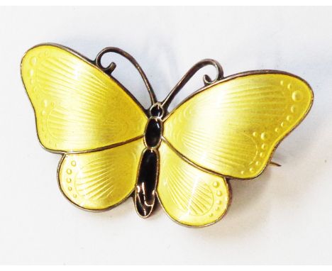 Ivar T. Holth: a 4.3cm vintage yellow and black enamelled butterfly pattern brooch - marked '925S, (H in circle), Sterling, N