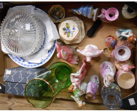 A box containing a quantity of ceramic and glass items including figurines, vases, etc.