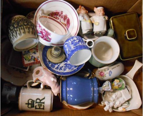 A box containing a quantity of assorted ceramic items including cups and saucers, etc.