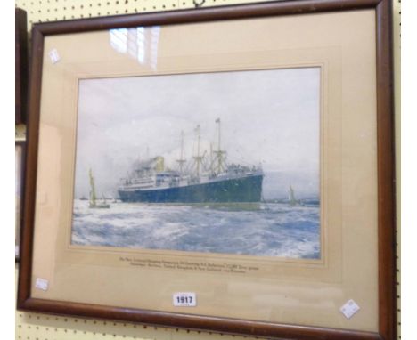 J. Spurling: a framed coloured print, depicting the New Zealand Shipping Co. steamship SS Rotorua - details to mount