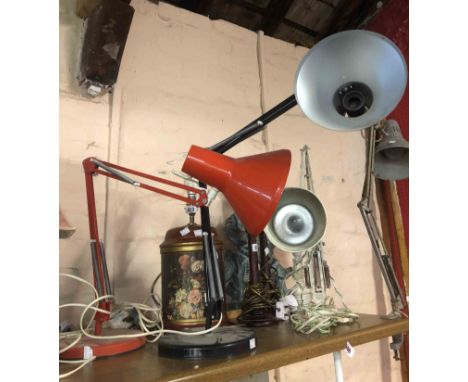 A vintage Danish anglepoise lamp with red painted finish - sold with a similar with black painted finish