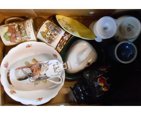 A box containing a quantity of assorted ceramics including Carltonware cheese dish, etc.