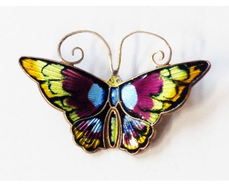 David Andersen: a 4.5cm vintage multi-coloured enamelled butterfly pattern brooch - marked 'David Andersen, Norway, Sterling,