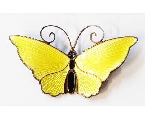 David Andersen: a 5.5cm vintage yellow and black enamelled butterfly pattern brooch - marked 'David-Andersen, Norway, Sterlin