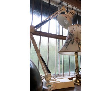 A modern anglepoise table lamp - sold with a pair of modern brass column table lamps with shades