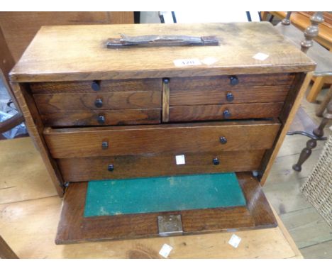 A 45cm vintage polished engineer's tool chest with drawer fitted interior enclosed by a sliding front
