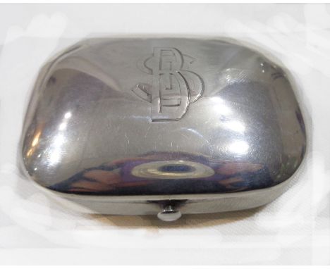 A silver cushion shaped snuff box with initials to hinged lid and gilt interior - London, 1874