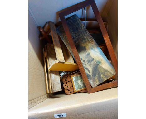 A box containing a large quantity of wooden and other collectable items including table lamp, racks, boxes, etc.