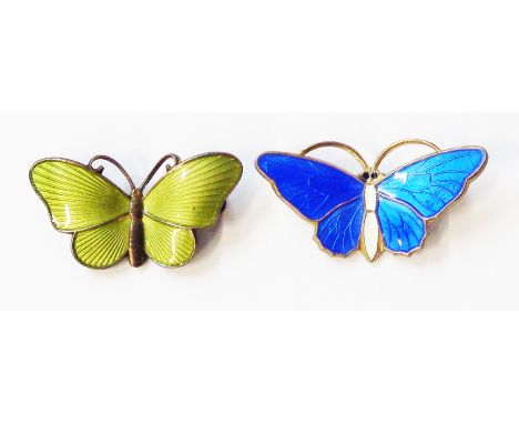 Aksel Holmsen: a 3.5cm vintage blue and white enamelled butterfly pattern brooch - marked 'Norway, Sterling, (cross hatch), 9