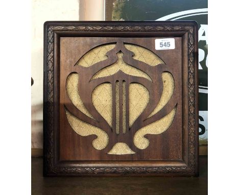 An old Celestion Radio Company wooden cased radio extension speaker with fretwork and original material to front and original