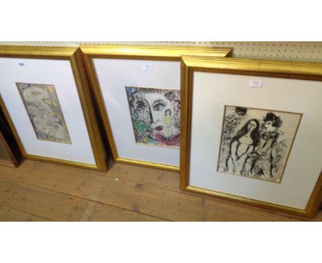 Pablo Picasso: a gilt framed coloured print study of two nude female figures - sold with two others, all in matching frames