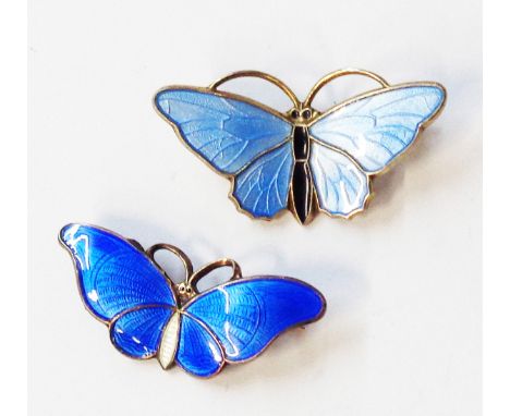 Aksel Holmsen: a 3.5cm vintage pale blue and black enamelled butterfly pattern brooch - marked 'Made in Norway, Sterling, (cr