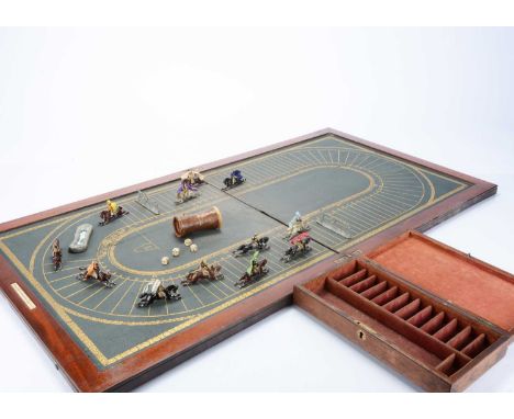 A fine 19th Century mahogany horse racing game for Cremer,E134 with tooled leather folding race track, ivory name plate for '