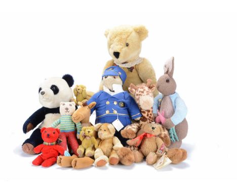A quantity of manufactured teddy bears and soft toys, a Collection Venice Simplon, Orient Express teddy bear, in the uniform 