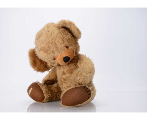 A large 1960s Merrythought Cheeky teddy bear, with golden mohair, orange and black plastic eyes, swivel head, jointed limbs a