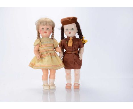 Two Hard plastic walker dolls,  a BND (British National Dolls Ltd) 1950s Dollie Walker, with blue sleeping eyes, blonde plait